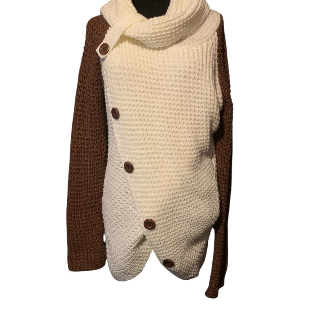 Amazon Cream and Brown Cowl Neck Sweater